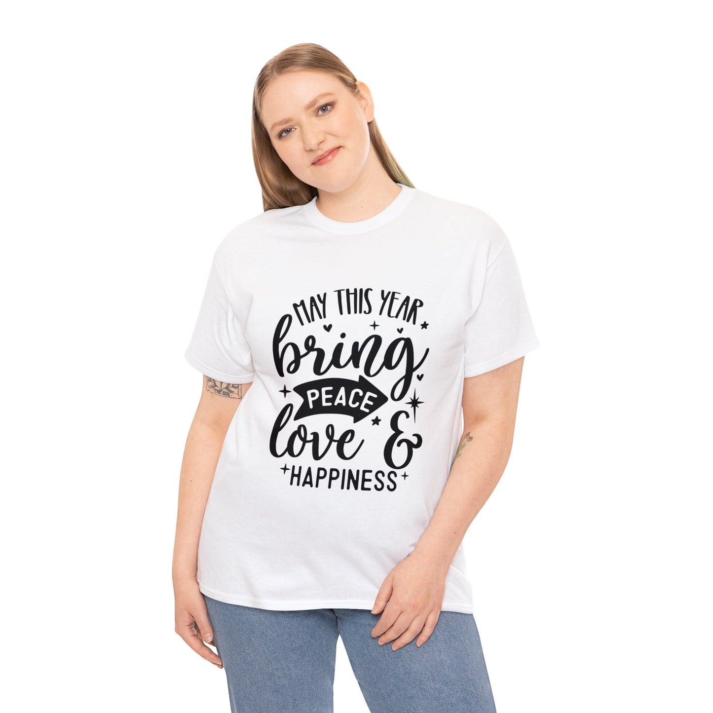 Peace Love & Happiness Unisex Heavy Cotton Tee