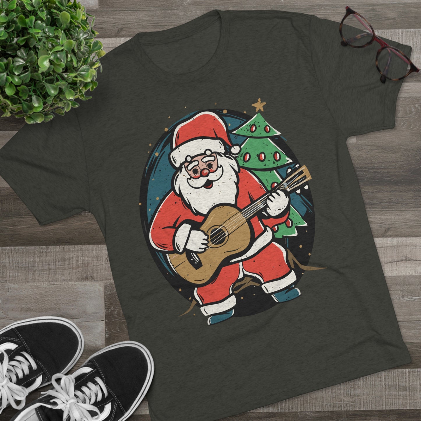 Santa with Guitar Unisex Tri-Blend Crew Tee