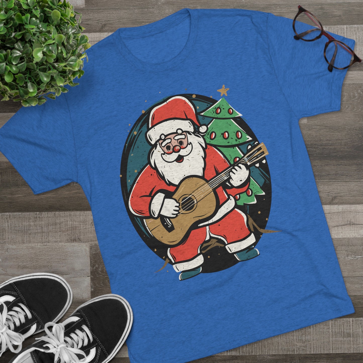 Santa with Guitar Unisex Tri-Blend Crew Tee