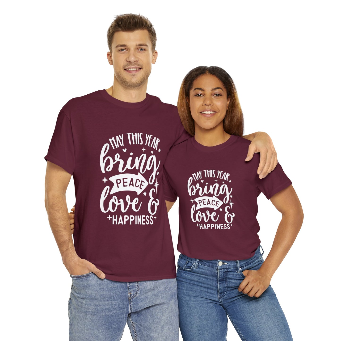 Peace Love & Happiness Unisex Heavy Cotton Tee