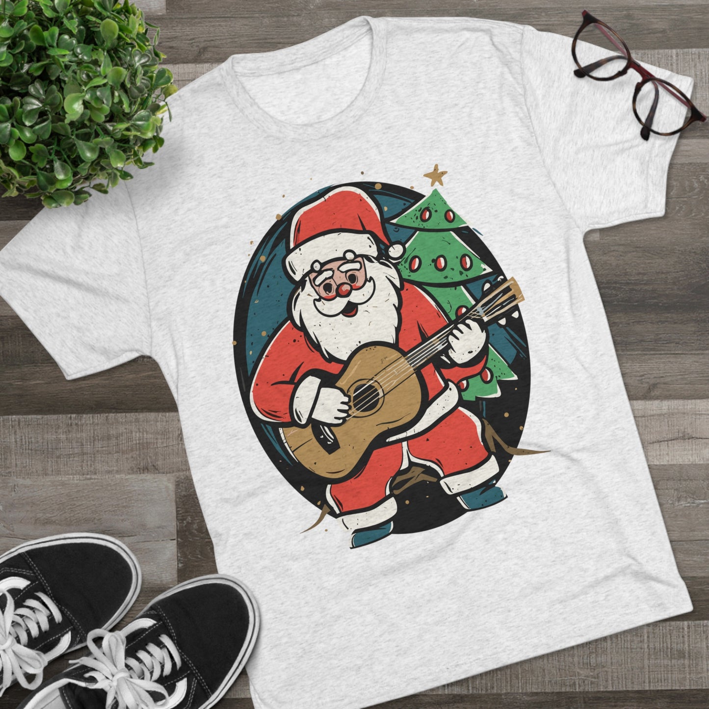 Santa with Guitar Unisex Tri-Blend Crew Tee