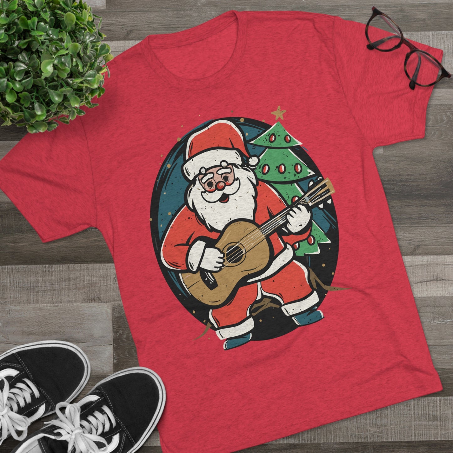 Santa with Guitar Unisex Tri-Blend Crew Tee