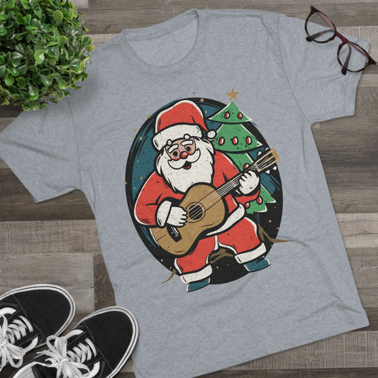 Santa with Guitar Unisex Tri-Blend Crew Tee
