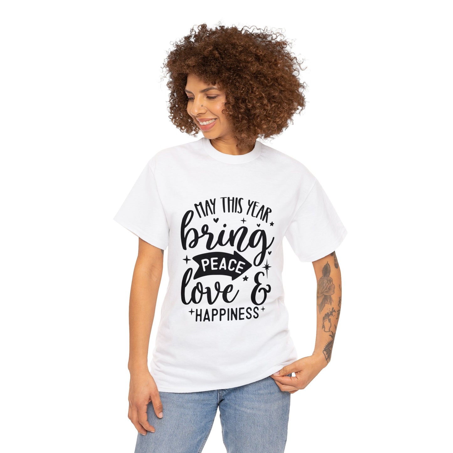 Peace Love & Happiness Unisex Heavy Cotton Tee