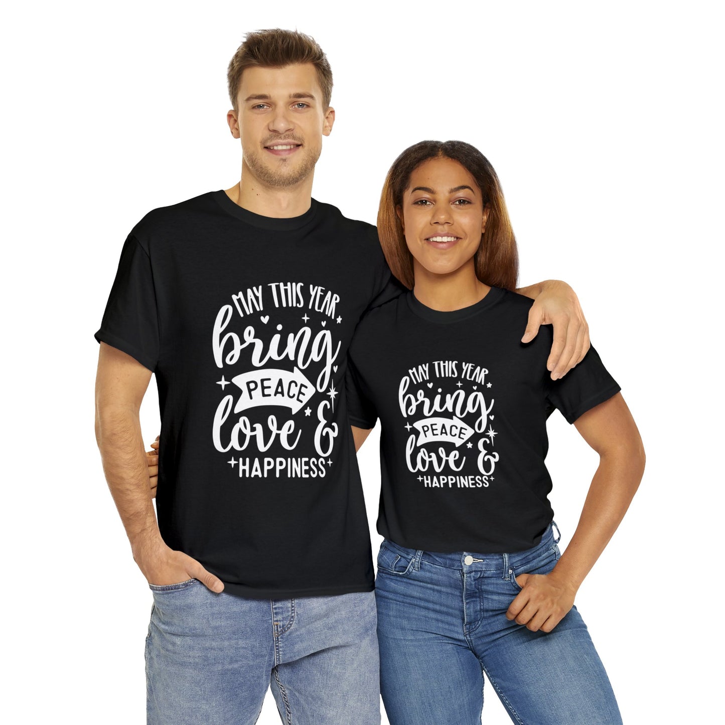 Peace Love & Happiness Unisex Heavy Cotton Tee