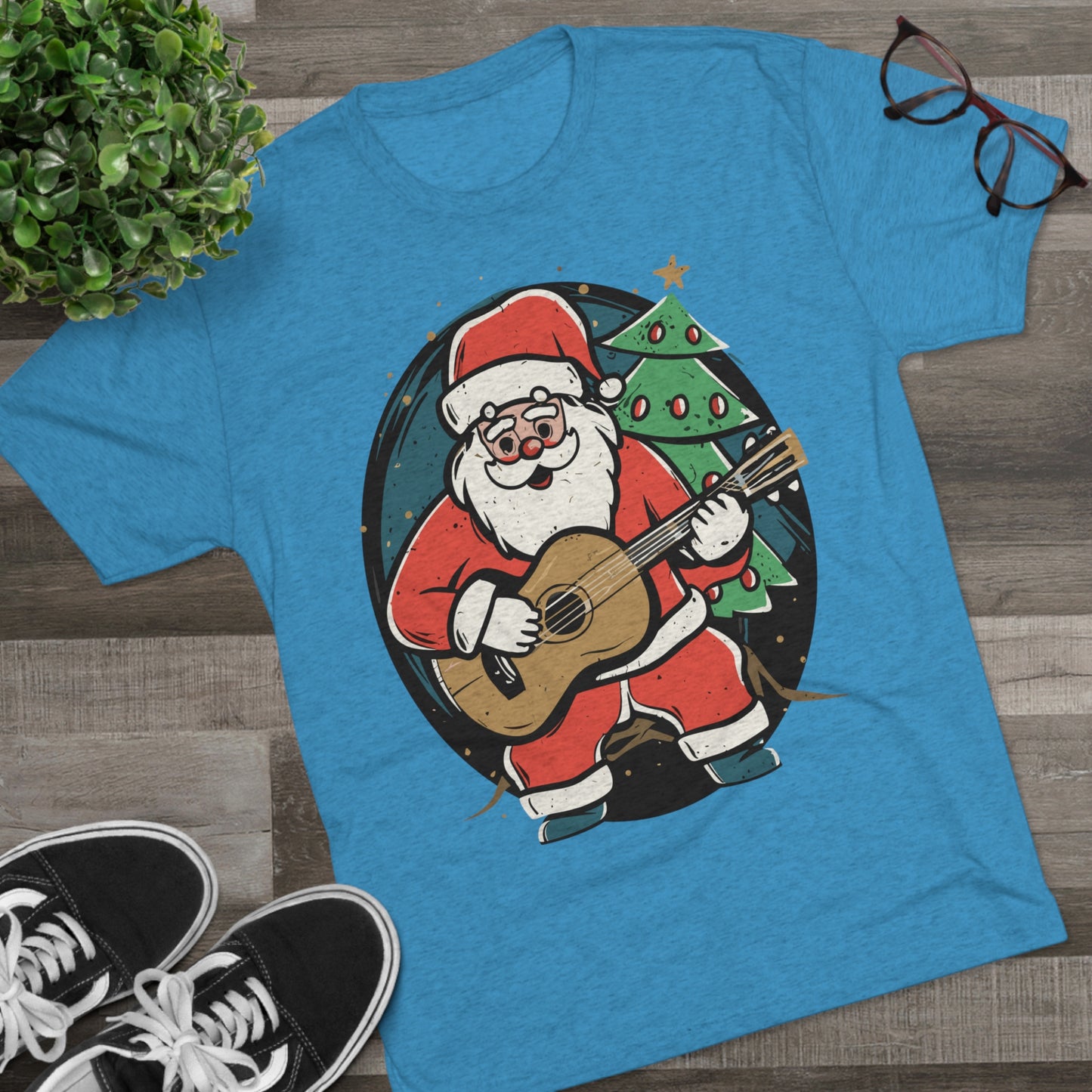 Santa with Guitar Unisex Tri-Blend Crew Tee