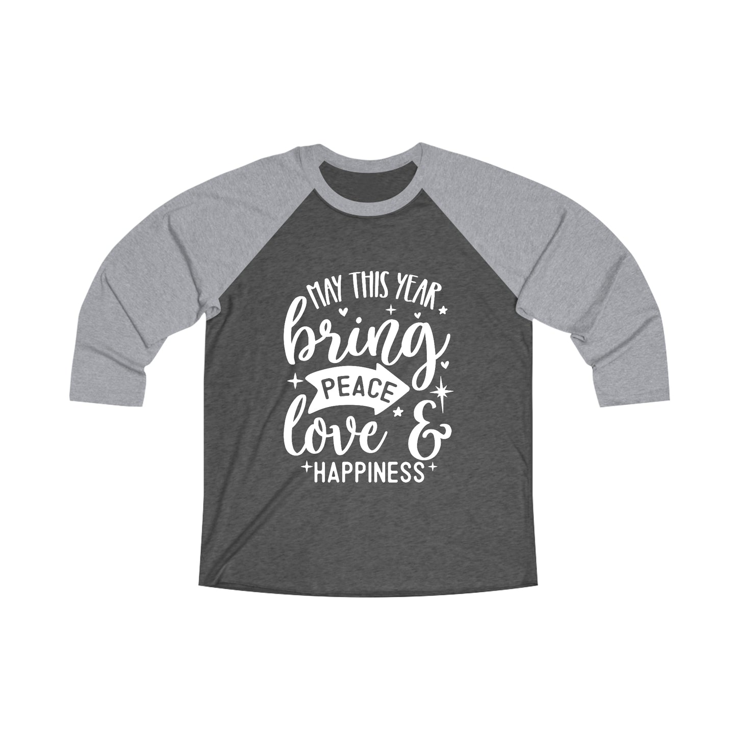 Peace Love & Happiness Unisex Tri-Blend 3\4 Raglan Tee