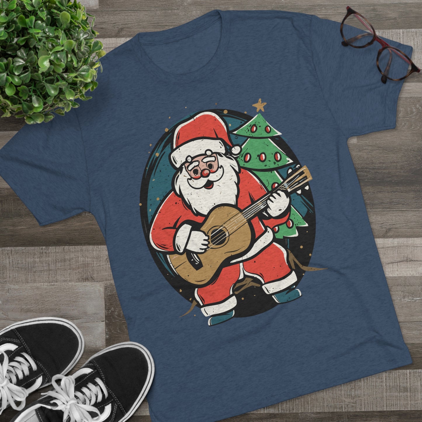 Santa with Guitar Unisex Tri-Blend Crew Tee