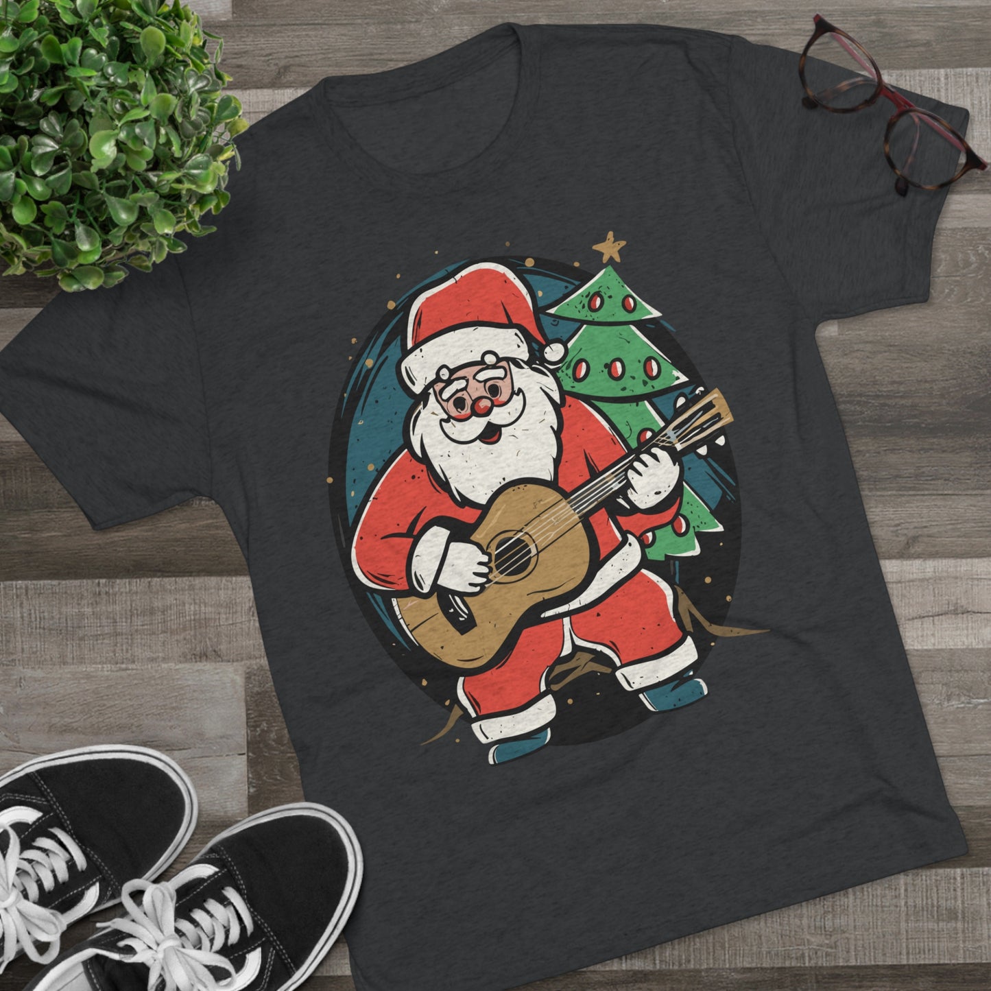 Santa with Guitar Unisex Tri-Blend Crew Tee