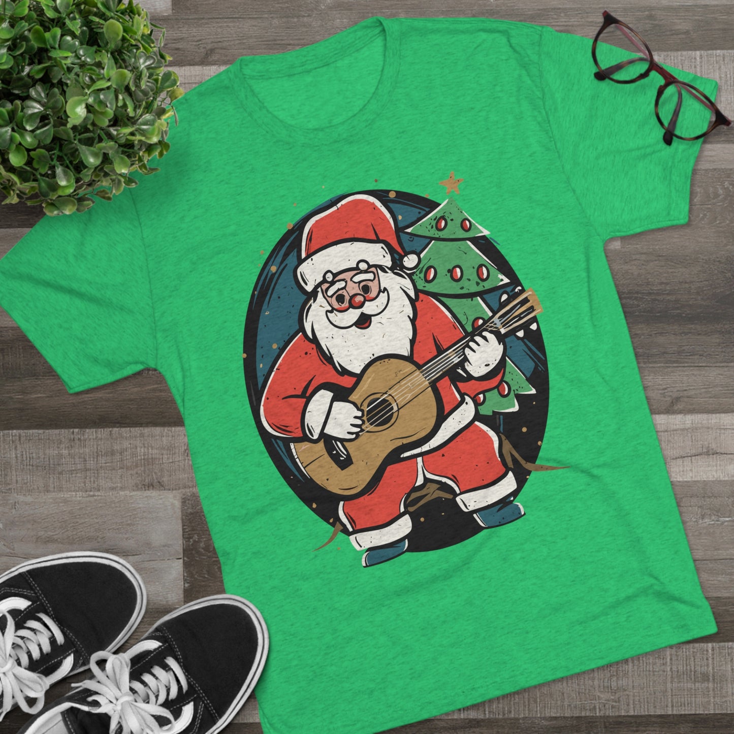 Santa with Guitar Unisex Tri-Blend Crew Tee