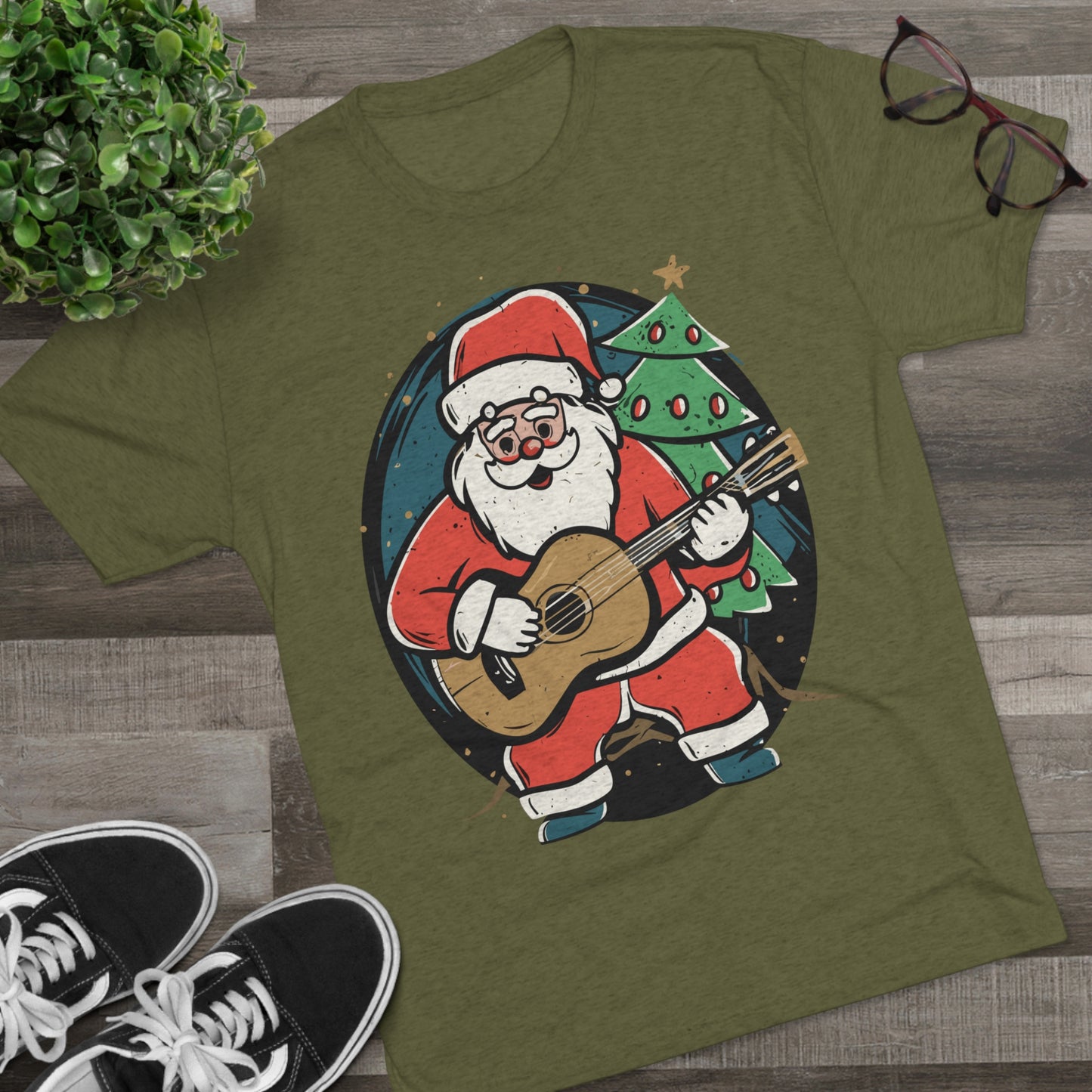 Santa with Guitar Unisex Tri-Blend Crew Tee