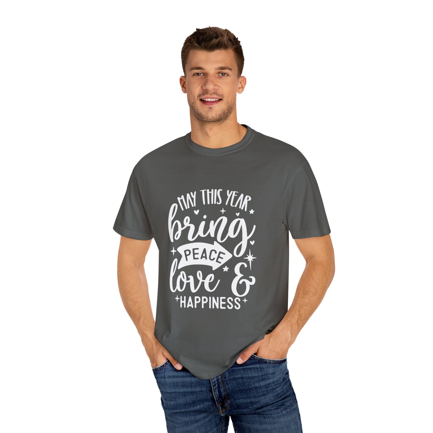 Peace Love & Happiness Unisex Garment-Dyed T-shirt