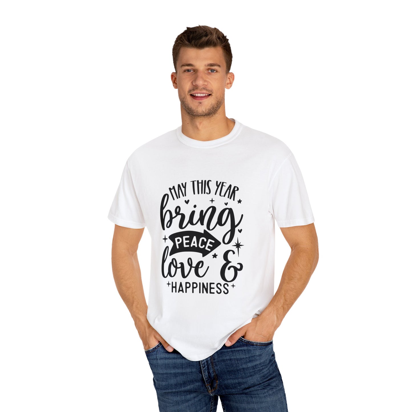 Peace Love & Happiness Unisex Garment-Dyed T-shirt